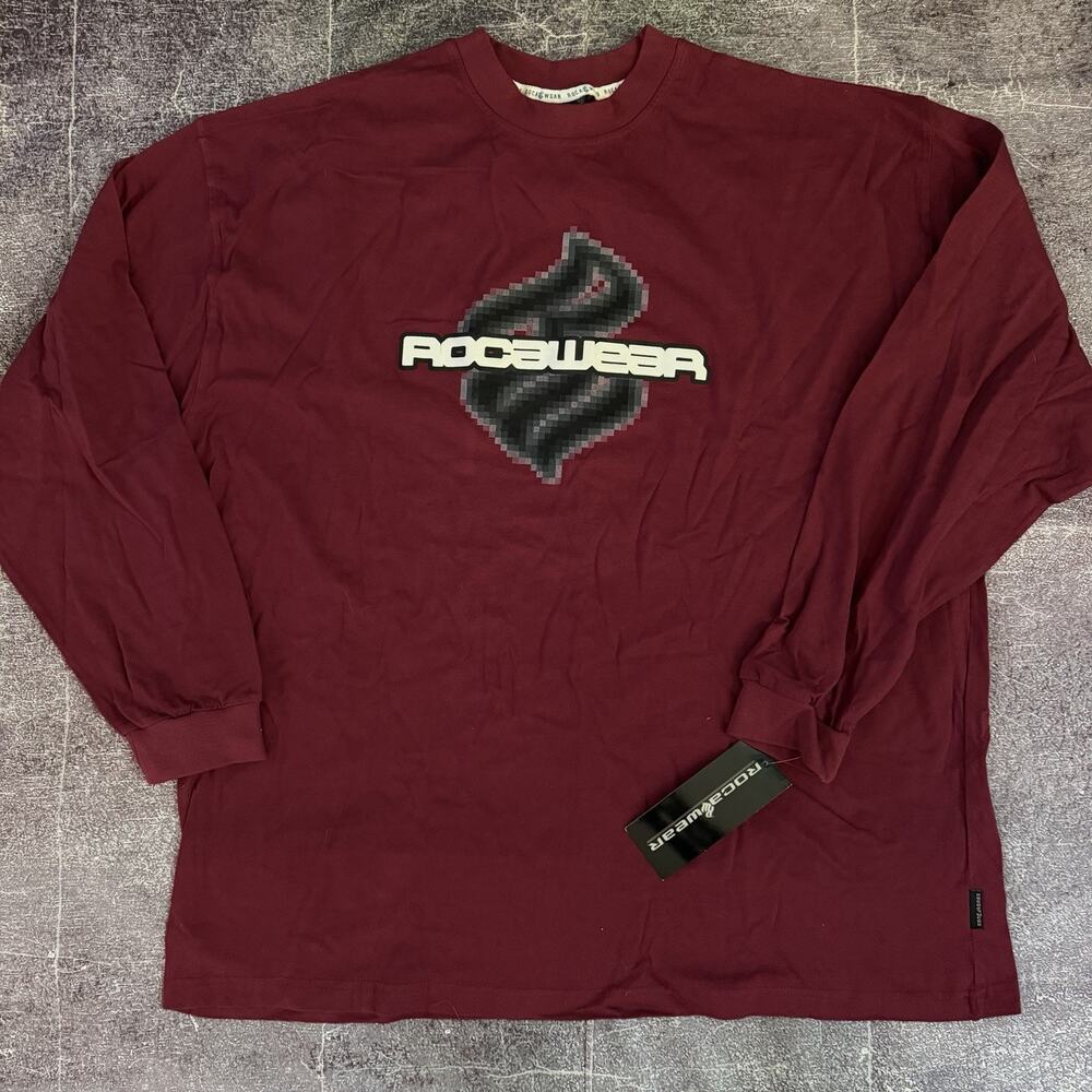NWT Men's Vintage Y2K Rocawear Brick Red Long Sleeve Graphic T Shirt Tee Sz 3XL